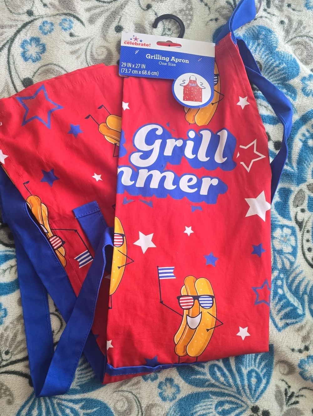 Celebrate It Red Patriotic Grilling Apron with Blue Ties